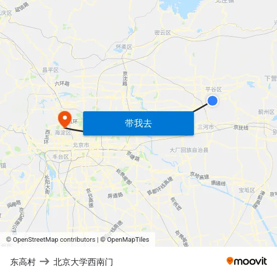 东高村 to 北京大学西南门 map