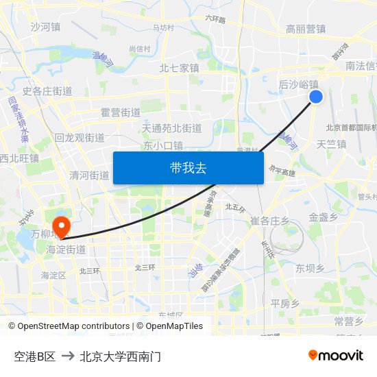 空港B区 to 北京大学西南门 map