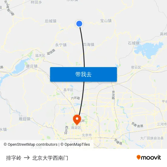 排字岭 to 北京大学西南门 map
