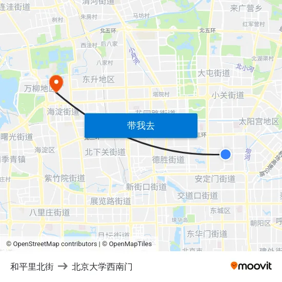 和平里北街 to 北京大学西南门 map