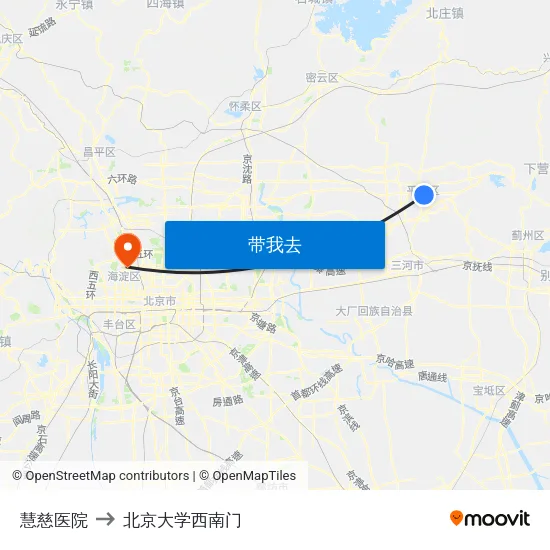 慧慈医院 to 北京大学西南门 map