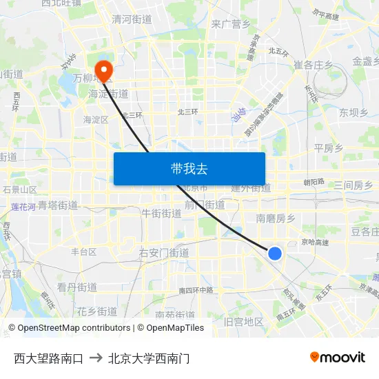 西大望路南口 to 北京大学西南门 map