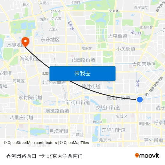 香河园路西口 to 北京大学西南门 map