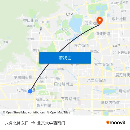 八角北路东口 to 北京大学西南门 map