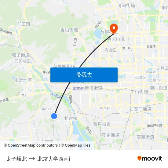 太子峪北 to 北京大学西南门 map