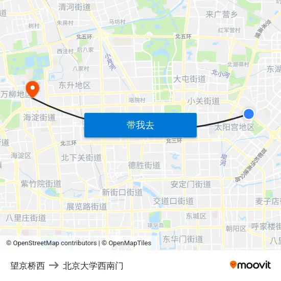 望京桥西 to 北京大学西南门 map