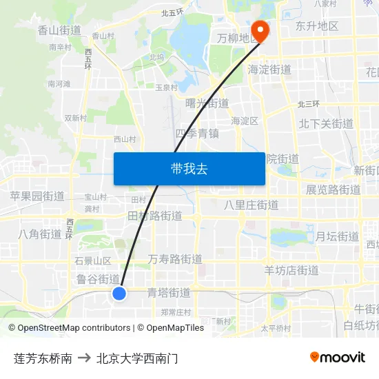 莲芳东桥南 to 北京大学西南门 map