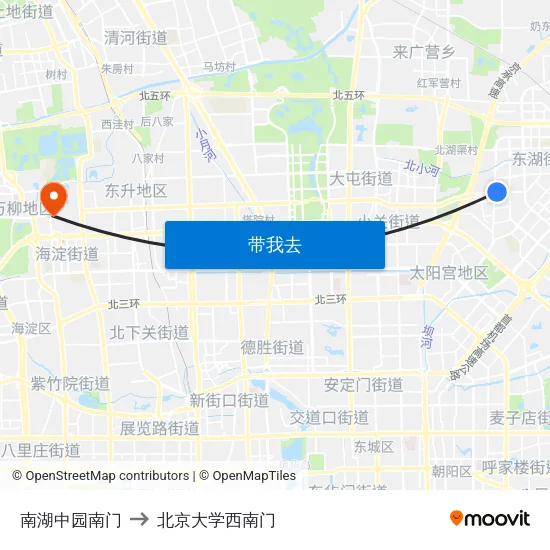 南湖中园南门 to 北京大学西南门 map