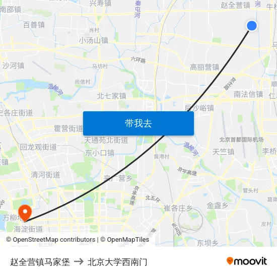 赵全营镇马家堡 to 北京大学西南门 map