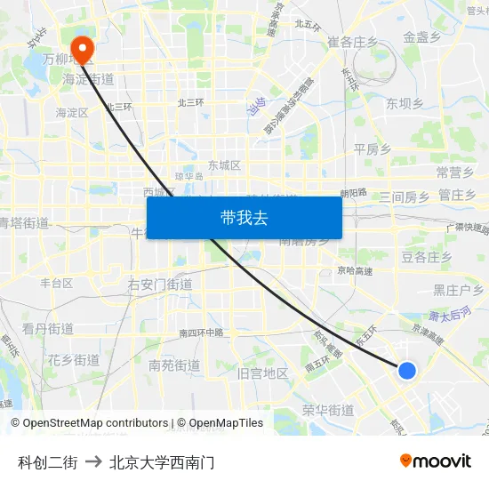 科创二街 to 北京大学西南门 map