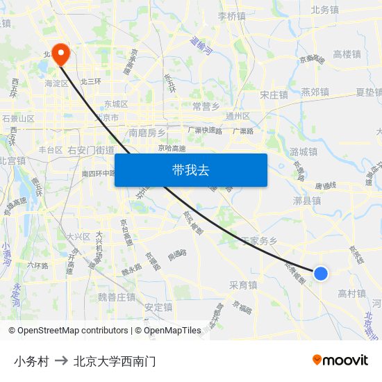 小务村 to 北京大学西南门 map