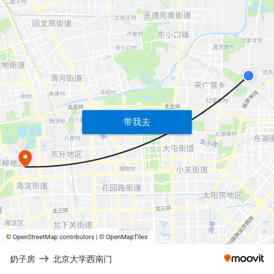 奶子房 to 北京大学西南门 map