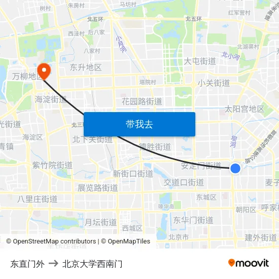 东直门外 to 北京大学西南门 map