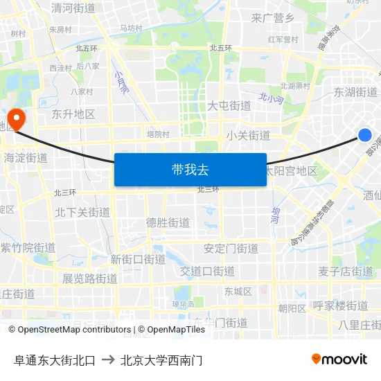 阜通东大街北口 to 北京大学西南门 map