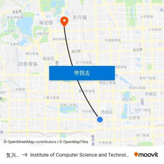 复兴门内 to Institute of Computer Science and Technology of Peking University map