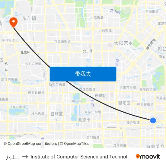 八王坟西 to Institute of Computer Science and Technology of Peking University map