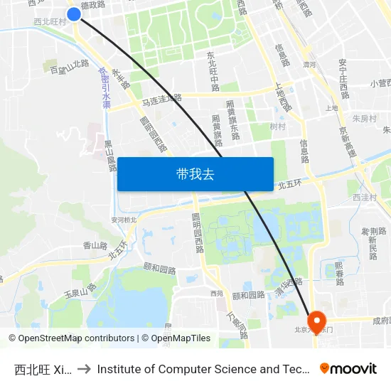 西北旺 Xibeiwang to Institute of Computer Science and Technology of Peking University map