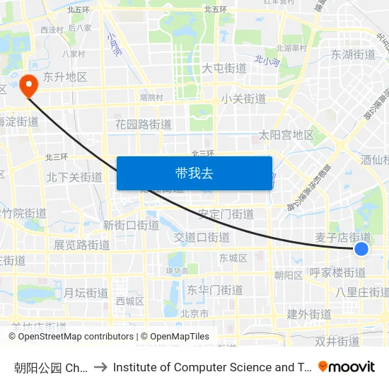 朝阳公园 Chaoyang Park to Institute of Computer Science and Technology of Peking University map