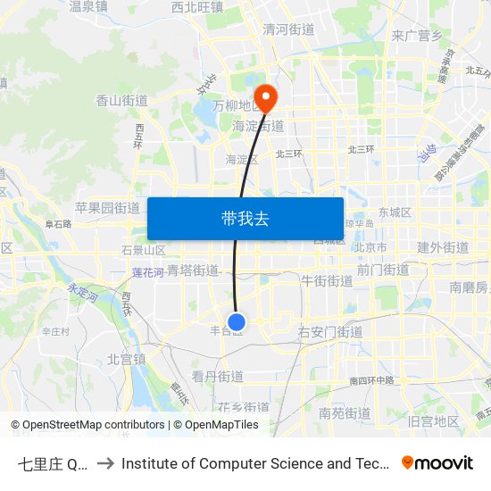 七里庄  Qilizhuang to Institute of Computer Science and Technology of Peking University map