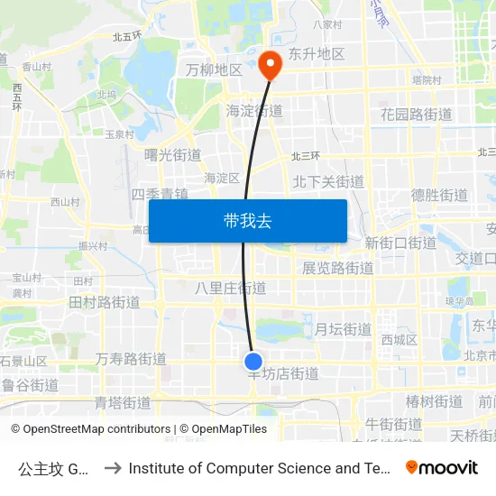 公主坟 Gongzhufen to Institute of Computer Science and Technology of Peking University map