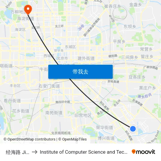 经海路 Jinghai Lu to Institute of Computer Science and Technology of Peking University map