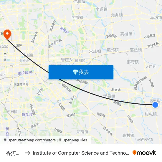 香河县医院 to Institute of Computer Science and Technology of Peking University map