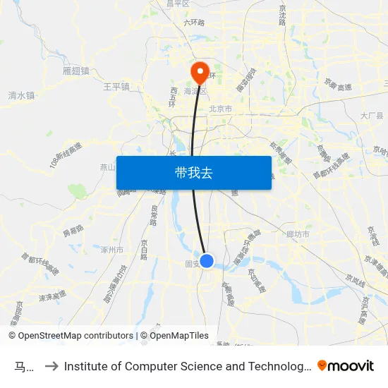 马家屯 to Institute of Computer Science and Technology of Peking University map