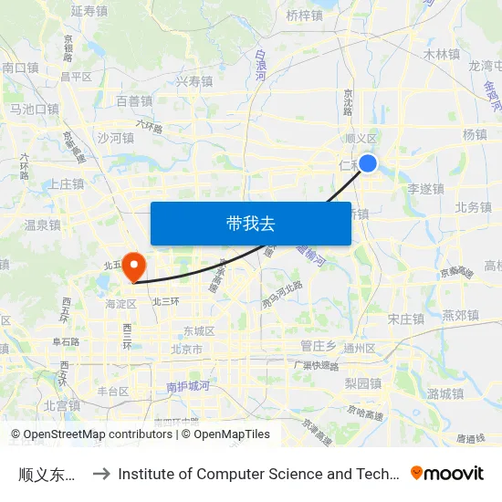 顺义东大桥环岛 to Institute of Computer Science and Technology of Peking University map