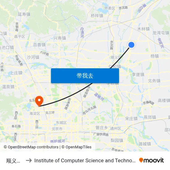 顺义北小营 to Institute of Computer Science and Technology of Peking University map