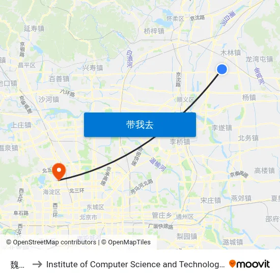 魏家店 to Institute of Computer Science and Technology of Peking University map