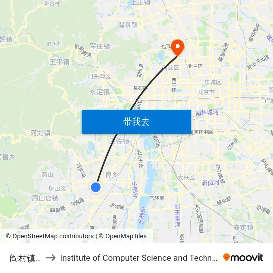 阎村镇政府南 to Institute of Computer Science and Technology of Peking University map