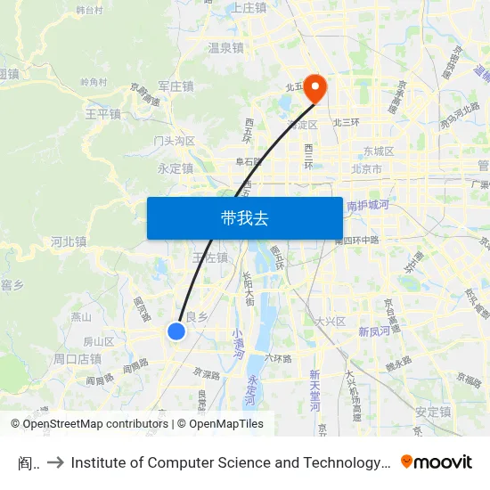 阎村 to Institute of Computer Science and Technology of Peking University map