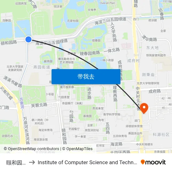 颐和园路东口 to Institute of Computer Science and Technology of Peking University map