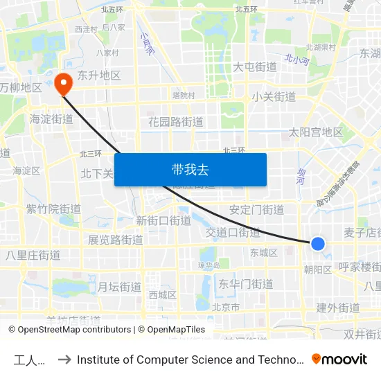 工人体育馆 to Institute of Computer Science and Technology of Peking University map