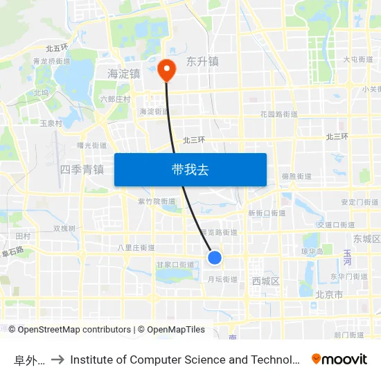 阜外西口 to Institute of Computer Science and Technology of Peking University map