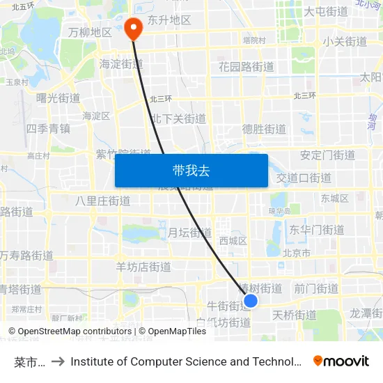 菜市口北 to Institute of Computer Science and Technology of Peking University map