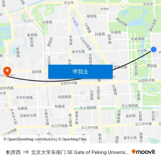 豹房西 to 北京大学东南门 SE Gate of Peking University map