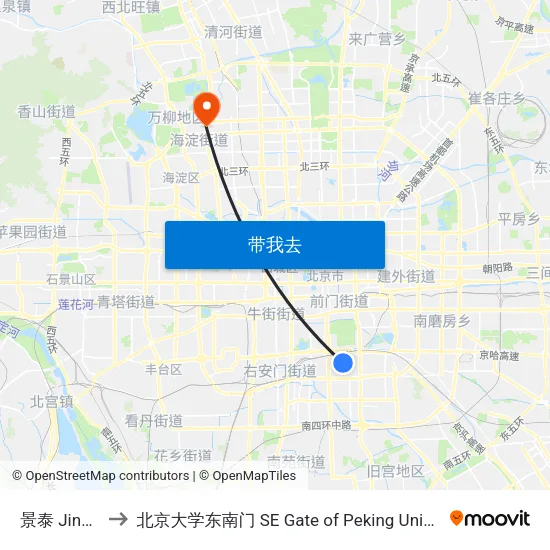 景泰  Jingtai to 北京大学东南门 SE Gate of Peking University map