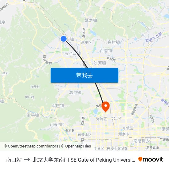 南口站 to 北京大学东南门 SE Gate of Peking University map