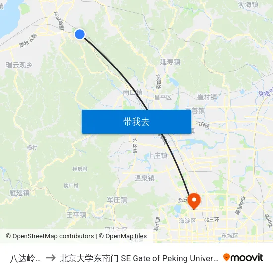 八达岭站 to 北京大学东南门 SE Gate of Peking University map