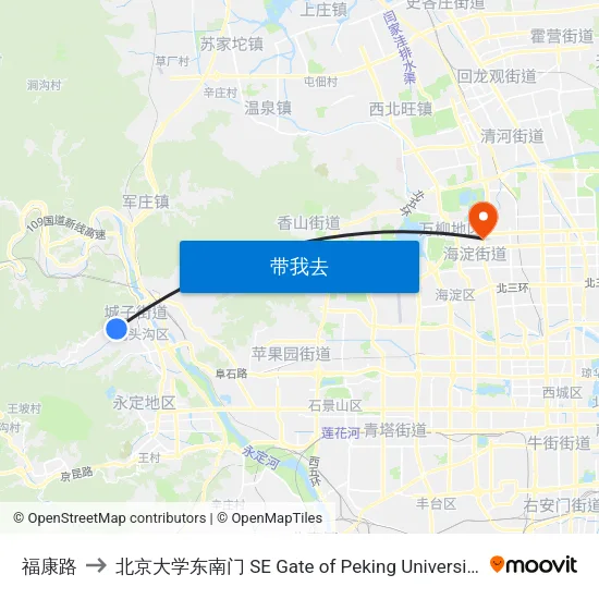 福康路 to 北京大学东南门 SE Gate of Peking University map