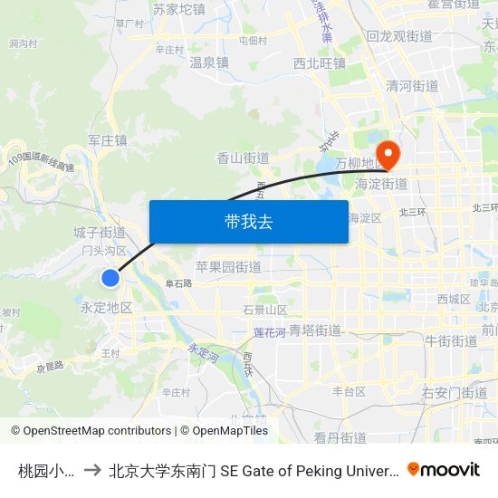 桃园小区 to 北京大学东南门 SE Gate of Peking University map