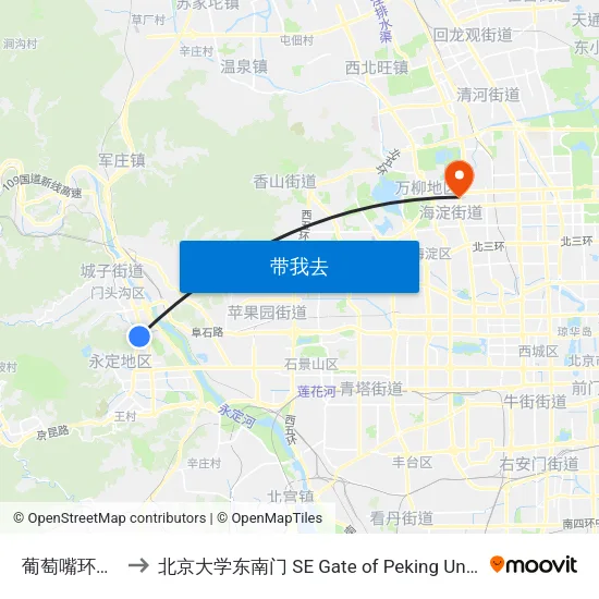 葡萄嘴环岛北 to 北京大学东南门 SE Gate of Peking University map