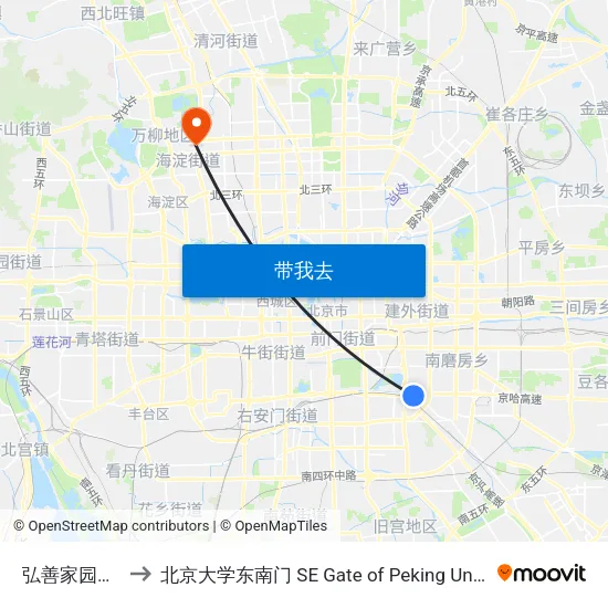 弘善家园西站 to 北京大学东南门 SE Gate of Peking University map