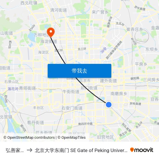 弘善家园 to 北京大学东南门 SE Gate of Peking University map
