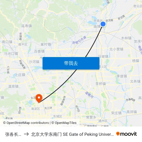 张各长南 to 北京大学东南门 SE Gate of Peking University map