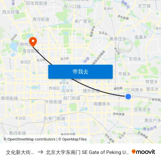 文化新大街北站 to 北京大学东南门 SE Gate of Peking University map