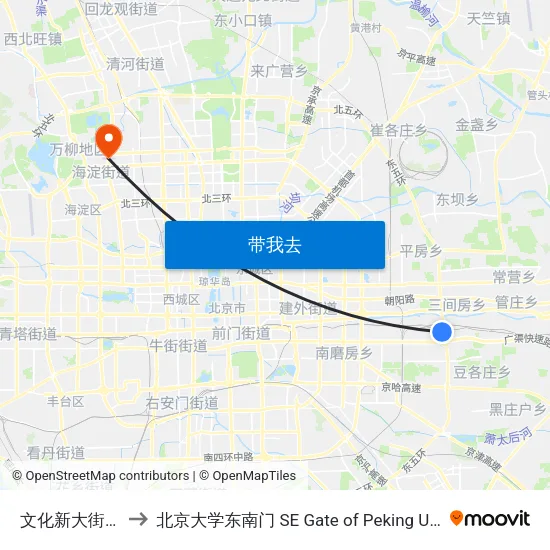 文化新大街东站 to 北京大学东南门 SE Gate of Peking University map