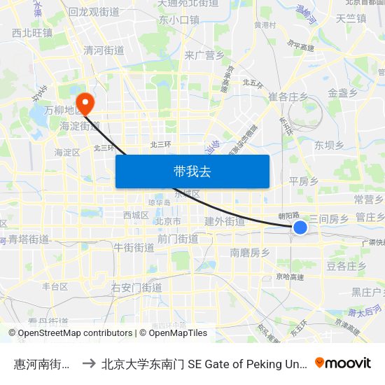惠河南街东口 to 北京大学东南门 SE Gate of Peking University map