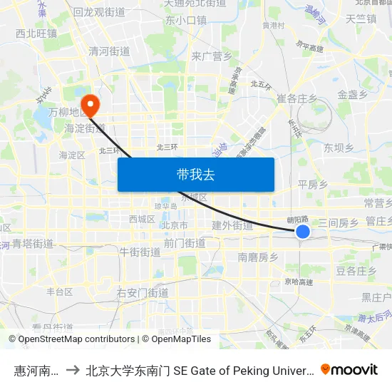 惠河南街 to 北京大学东南门 SE Gate of Peking University map